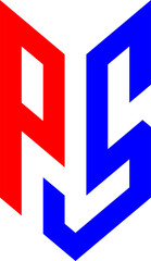 Abstract P S letter logo with modern geometric design in red and blue
