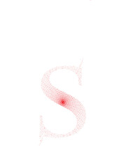 Abstract letter S made of red particles with dynamic motion