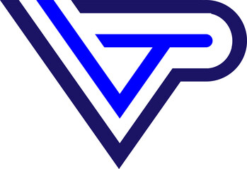 Modern V P T letter logo with abstract geometric style in blue