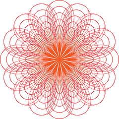 Abstract radial floral line pattern with red and orange geometry