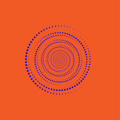 Abstract dotted spiral circle pattern with blue dots on orange background