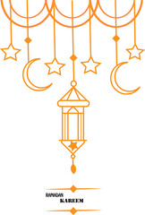 Ramadan kareem hanging lantern with crescent moon and stars line art