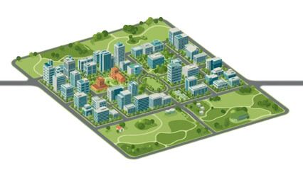 Fototapeta premium Aerial View of Modern Cityscape with Green Spaces and Buildings
