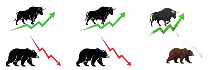 Bull and Bear Market Trend Concept with Rising and Falling Arrows Isolated on White