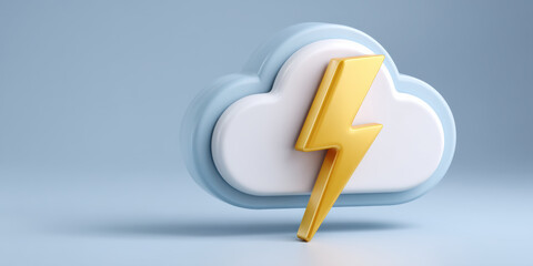 Cloud lightning icon business concept with soft blue background and shiny bolt