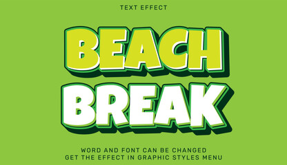 Beach break text effect font with bold green 3d shadow on lime background graphic design