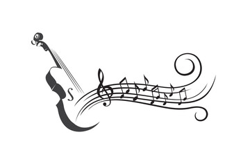 abstract emblem of violin and music notes isolated on white background © Alexkava