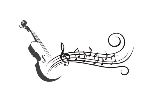abstract emblem of violin and music notes isolated on white background