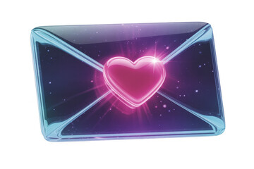 Glowing pink heart in an envelope glowing heart neon isolated on a transparent background