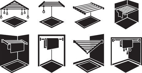 Various Black and White Clothes Drying Rack Illustrations