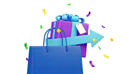 Shopping Bag with Gift and Arrow, Confetti