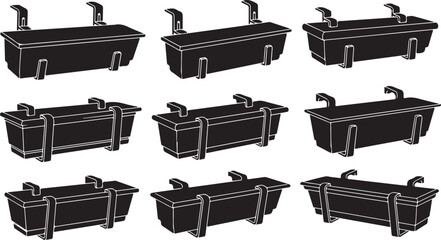 Black Bathtubs with Shower Heads in Various Orientations Illustration