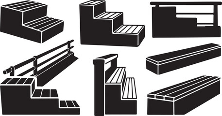 Various skateboard rail and ledge graphic illustrations set