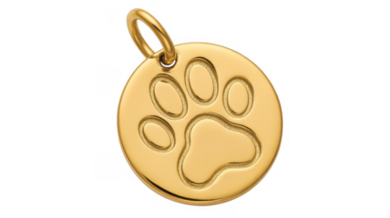 Gold paw print pendant gold pendant jewelry pet accessory isolated on a transparent background