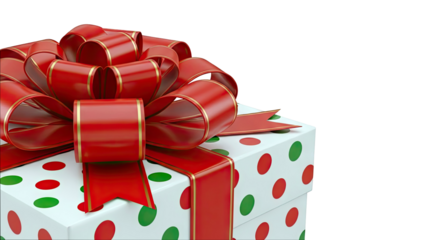 Gift Box with Red and Green Polka Dots and Red Bow