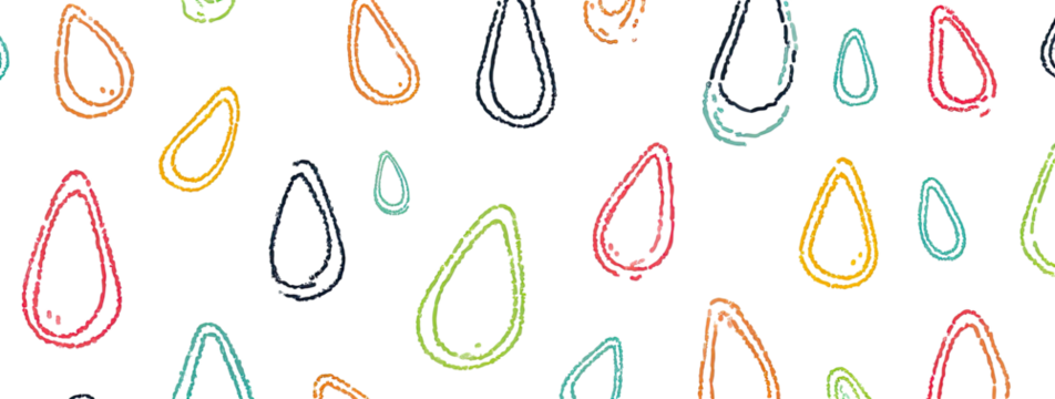Colorful, abstract teardrop shapes in various colors, outlined in a dotted style on a black background - Powered by Adobe
