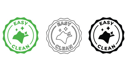 Three easy clean badges in green, black and white on a white background