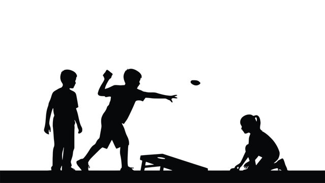 Children playing cornhole on a sunny day outdoors together