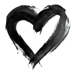 A simple, dark heart shape rendered with thick, textured brushstrokes against a black background