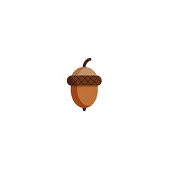 A cartoon illustration of an acorn with its cap, showing detailed lines and simple colors