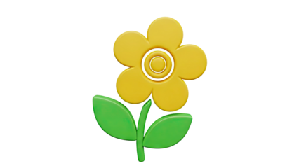 Stylized Yellow Flower with Green Leaves