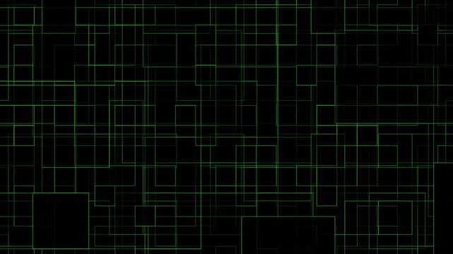 A video showcasing a futuristic digital grid with neon green lines on a black background Abstrack background