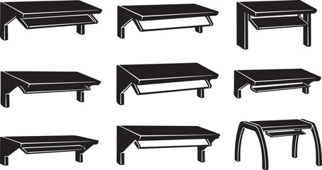 Collection of various black metal table designs and shapes