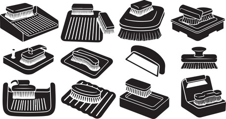 Various cleaning brushes and scrubbers for household chores