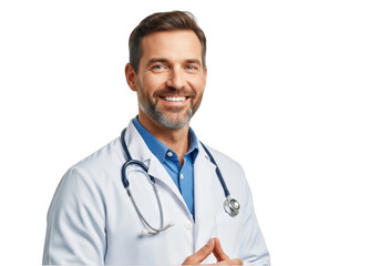 Smiling doctor portrait isolated on transparent background