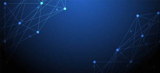 Abstract polygonal background from lines, dots and glowing particles with plexus technology futuristic network. Artificial intelligence and big data concept.