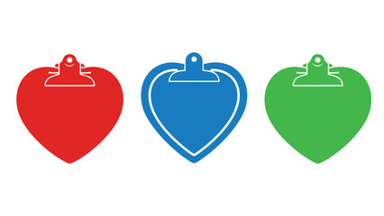 Obraz premium Three colorful heart shaped clipboard icons on a white background