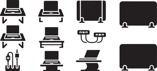 Collection of computer and monitor icons in black and white