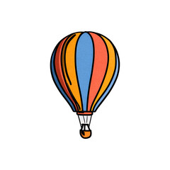 Fototapeta premium Colorful illustrated hot air balloon rising in the darkness of space, showing joy and travel