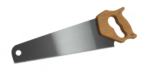 Handsaw with wooden handle wood saw isolated on a transparent background