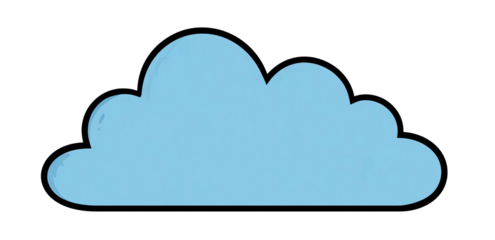 A stylized cartoon cloud illustration in shades of light blue against a solid black background