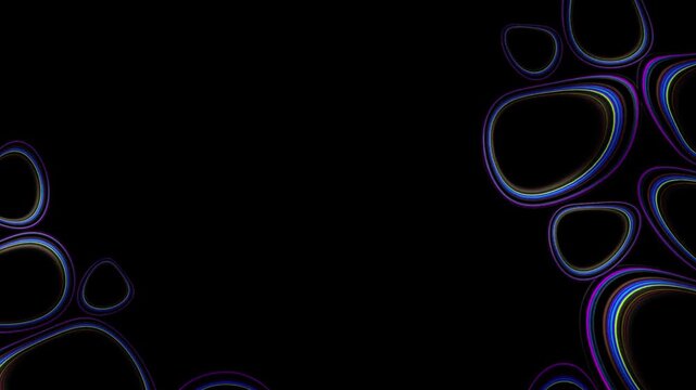 Abstract Motion Background Featuring Glowing Neon Fluid Organic Shapes with Vibrant Pulsating Multi Color Light Ripples on Black Background