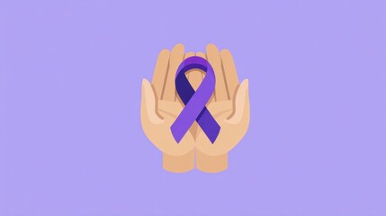 Obraz premium Flat style icon of hands holding purple ribbon in simple design