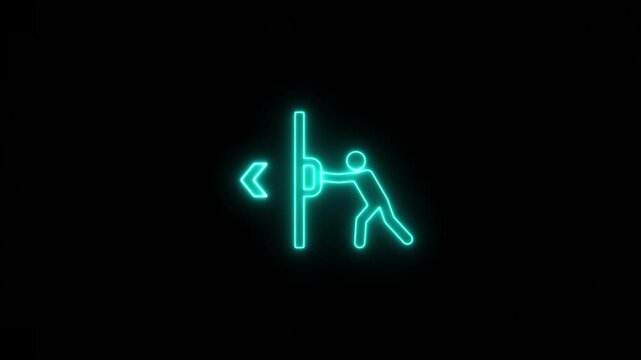 Neon glowing Push and pull door sign 4k video animation on black background.