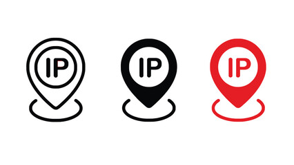 Three IP location icons in different colors on a white background