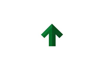 A vibrant green arrow pointing upwards, centered against a stark black background