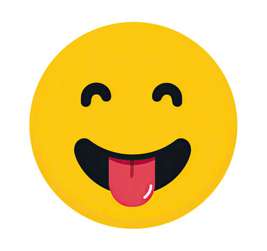 A vibrant, yellow emoji, expressing joy with eyes closed, tongue out, and wide open mouth