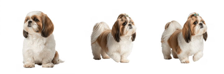 Shih Tzu Dog Isolated on White Background, Chrysanthemum Dog Studio Shot, Shizi Gou, शी जू, Small Toy Breed Cutout, Long Haired Purebred Pet, Cute Puppy Portrait, Lion Dog Image.