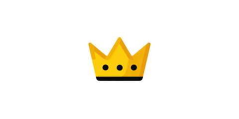 A cartoon crown, gold-colored with a black outline and three black dots, set against a black backdrop
