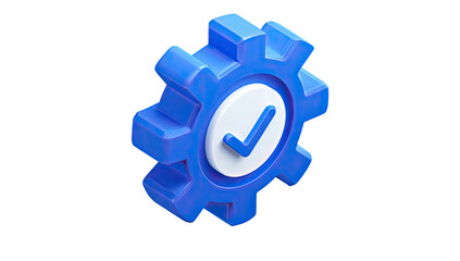 Obraz premium A 3D rendered image of a blue gear icon with a white check mark inside of it