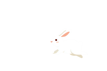 Animated illustration of a hopping white rabbit against a black background, with pink cheeks and ears