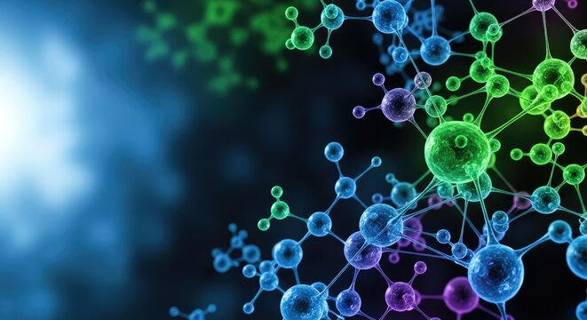 Molecular structures in vibrant colors against a dark background.