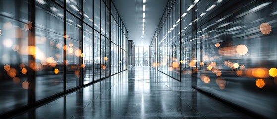 Modern office corridor with glass walls