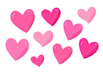 Animated collection of pink heart shapes, with white outline and glossy effect on a black background