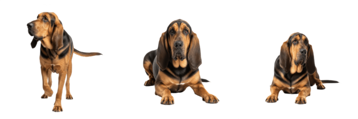 Bloodhound Dog Isolated on White Background, St. Hubert Hound Studio Portrait, Chien de Saint-Hubert, ब्लडहाउंड, Purebred Scent Hound Cutout, Long Eared Hunting Dog, Wrinkled Canine Image.