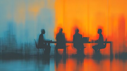 Silhouettes of people in a meeting